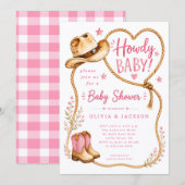 Roze Howdy Baby Shower Uitnodiging (Voorkant / Achterkant)