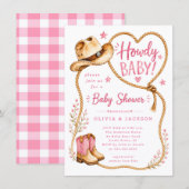 Roze Howdy Baby Shower Uitnodiging (Voorkant / Achterkant)