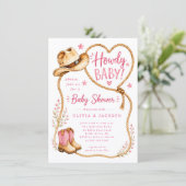 Roze Howdy Baby Shower Uitnodiging (Staand voorkant)