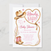 Roze Howdy Baby Shower Uitnodiging (Voorkant)