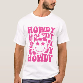 Roze Howdy Smile Face Rodeo Western Land T-shirt