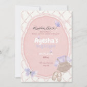 Roze Hues Baby Meisje Aqeeqah Uitnodiging (Voorkant)