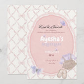 Roze Hues Baby Meisje Aqeeqah Uitnodiging (Voorkant / Achterkant)