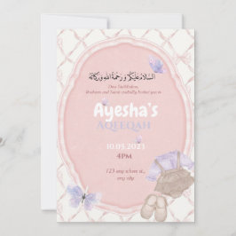 Roze Hues Baby Meisje Aqeeqah Uitnodiging