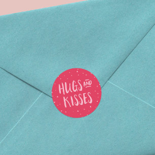Roze hugs en Kisses   Hoorten   VALENTIJNSDAG Ronde Sticker