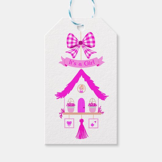 Roze huis Dank u Baby shower Cadeaulabel (Voorkant)