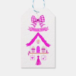 Roze huis Dank u Baby shower Cadeaulabel