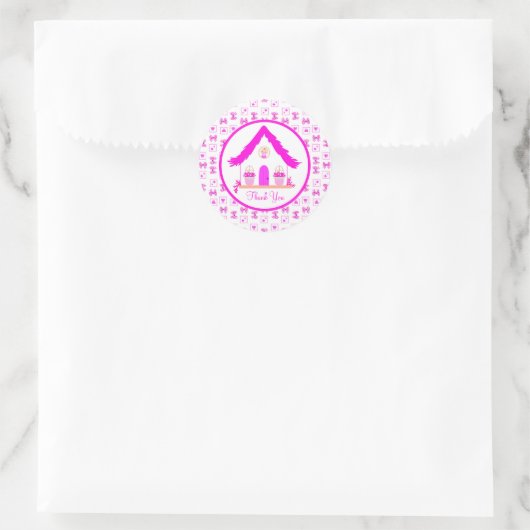Roze huis Dank u Baby shower Ronde Sticker (Tas)