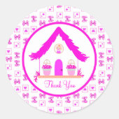 Roze huis Dank u Baby shower Ronde Sticker (Voorkant)