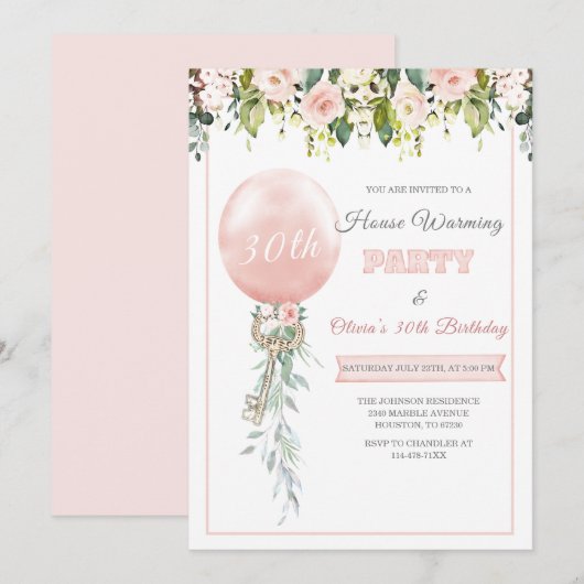 Roze Huis- en Verjaardagsfeest Affiche Sjabloon Kaart (Voorkant / Achterkant)