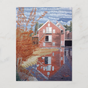 Roze huis in de herfst briefkaart
