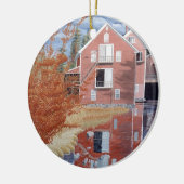 Roze huis in de herfst keramisch ornament (Links)