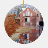 Roze huis in de herfst keramisch ornament (Achterkant)