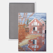 Roze huis in de herfst magneet (Voorkant / Achterkant)