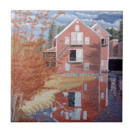 Roze huis in de herfst tegeltje