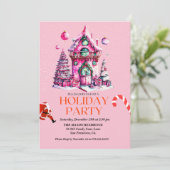 roze Huis Kerstfeest uitnodiging (Staand voorkant)