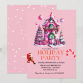 roze Huis Kerstfeest uitnodiging (Voorkant / Achterkant)