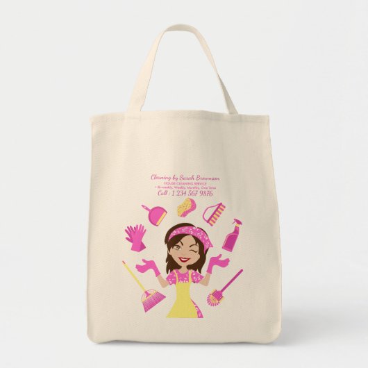 Roze Huis Schoonmaak Dagelijkse Boodschappentas Tote Bag (Voorkant)