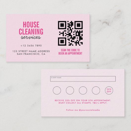 Roze Huis Schoonmaak Diensten QR Code Loyaliteit & Visitekaartje (Voorkant / Achterkant)