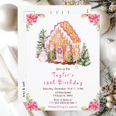 Roze huis van gemberkoek verjaardagsfeestje briefkaart