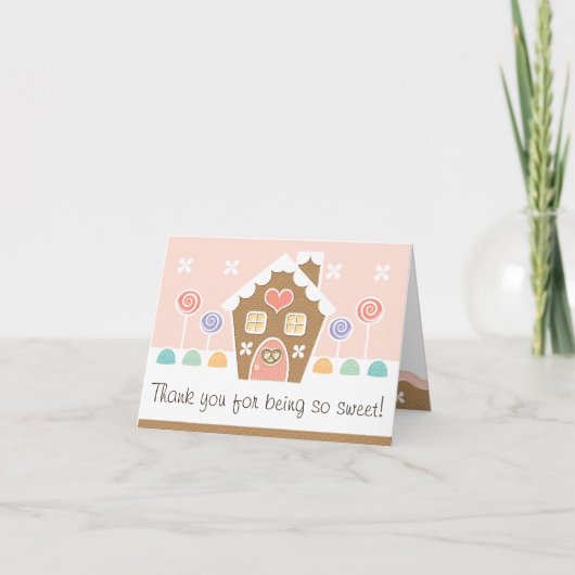 ROZE HUIS VAN GINGERBREAD BABYSHOWER BEDANKJE BEDANKKAART (Voorkant)