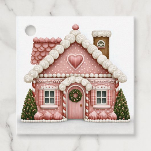 Roze huis van peperkoek bedankjes labels (Voorkant)