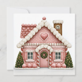 Roze huis van peperkoek feestdagenkaart
