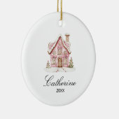 Roze huis van peperkoek Kerstmis Aangepaste naam Keramisch Ornament (Rechts)