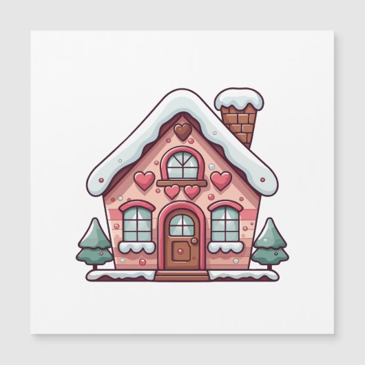 Roze huis van peperkoek met harten (Voorkant)