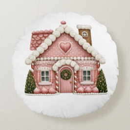 Roze huis van peperkoek rond kussen