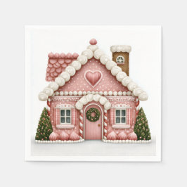 Roze huis van peperkoek servet