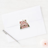 Roze huis van peperkoek vierkante sticker (Envelop)