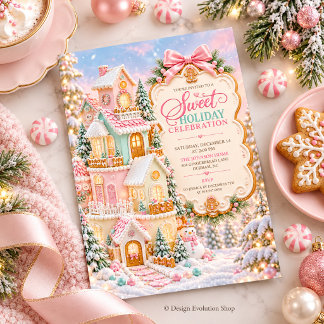 Roze Huis van Peperkoek Zoete Feestelijke Viering Kaart