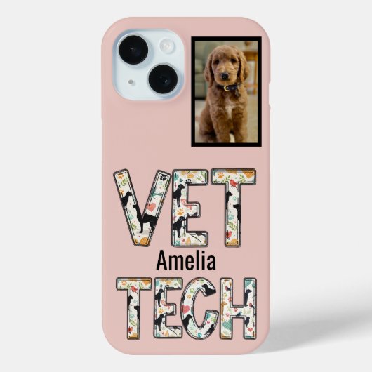 Roze Huisdier Foto Vet Tech Naam Case-Mate iPhone Case (Achterkant)