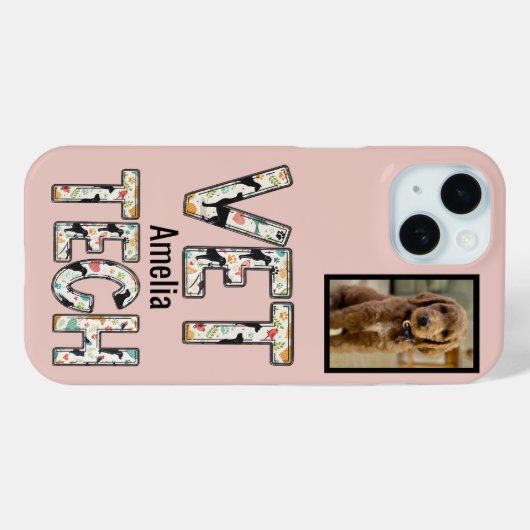 Roze Huisdier Foto Vet Tech Naam Case-Mate iPhone Case (Achterkant (horizontaal))