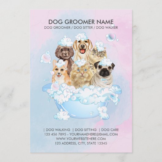 Roze Huisdier Groomer Zittende Hond Kat Spa Prijsl Menu (Achterkant)