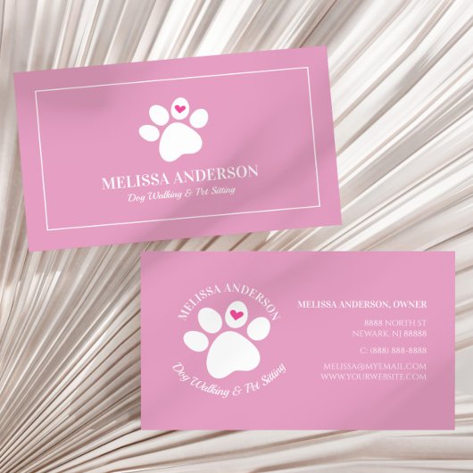 Roze Huisdier Hond Kat Paw Hart Custom Visitekaartje