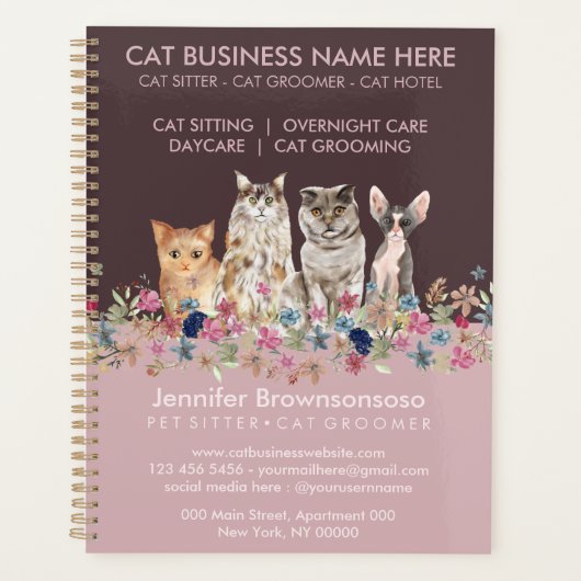 Roze huisdier kat zit trimmer salon service planner (Voorkant)