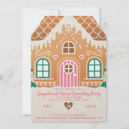 Roze huisje van gemberkoek versieren-feestje kaart