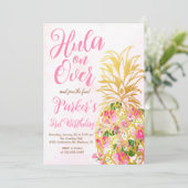 Roze Hula over, Luau, Ananas Verjaardagsfeest Kaart (Staand voorkant)