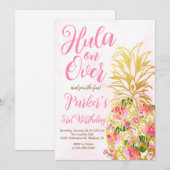 Roze Hula over, Luau, Ananas Verjaardagsfeest Kaart (Voorkant / Achterkant)