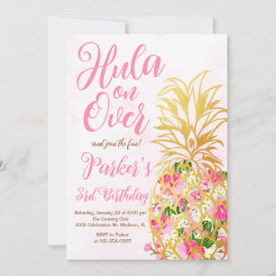 Roze Hula over, Luau, Ananas Verjaardagsfeest Kaart