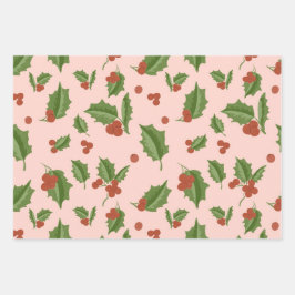 Roze Hulst Cadeaupapier