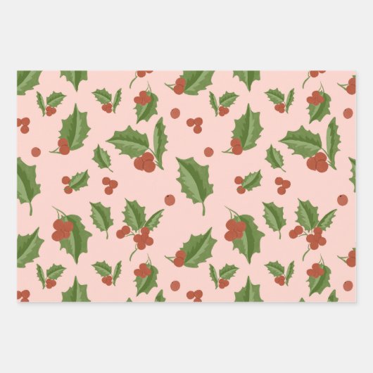 Roze Hulst Cadeaupapier (Voorkant)