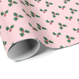 Roze Hulst Print Cadeaupapier