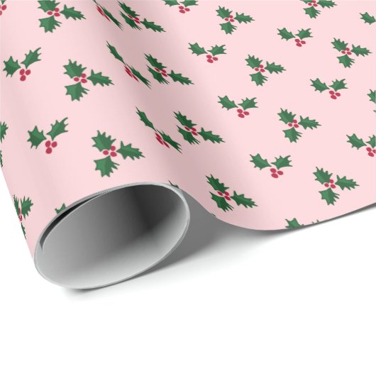 Roze Hulst Print Cadeaupapier (Rol Hoek)