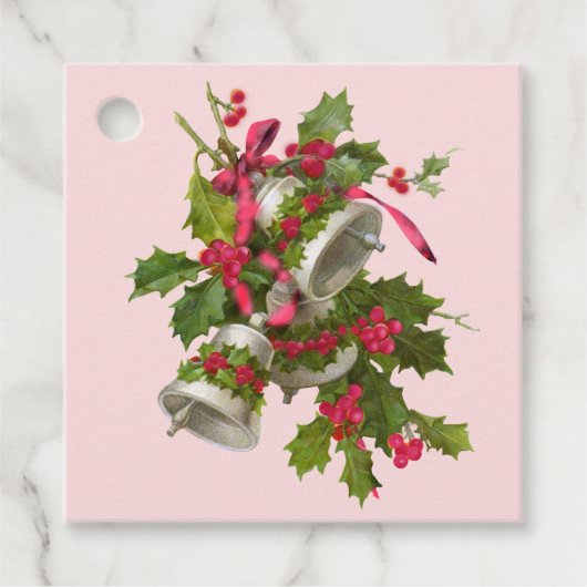 Roze Hulstbes Kerst Cadeautags Bedankjes Labels (Voorkant)