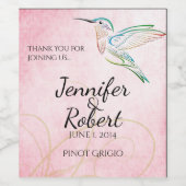 Roze Hummingbird Waterverf Bruiloft Wijn Label Wijn Etiket (Enkel label)