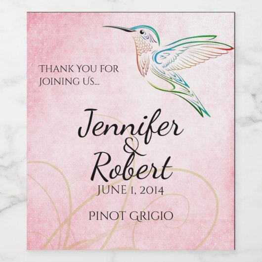 Roze Hummingbird Waterverf Bruiloft Wijn Label Wijn Etiket (Enkel label)