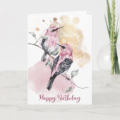 Roze Hummingvogels Happy Birthday Kaart (Voorkant)